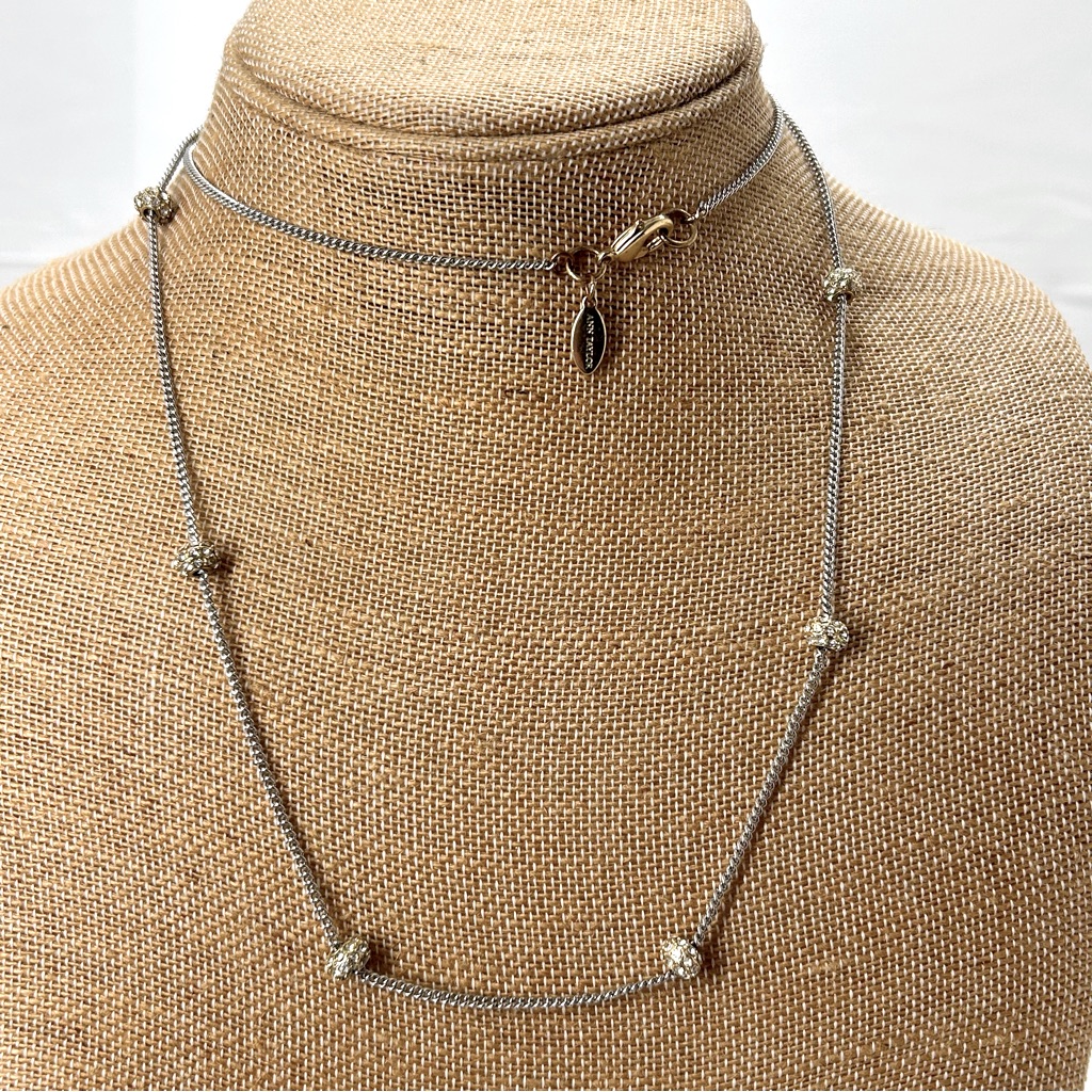 Ann Taylor Long Mixed Metal Necklace With Clear Crystals 12$